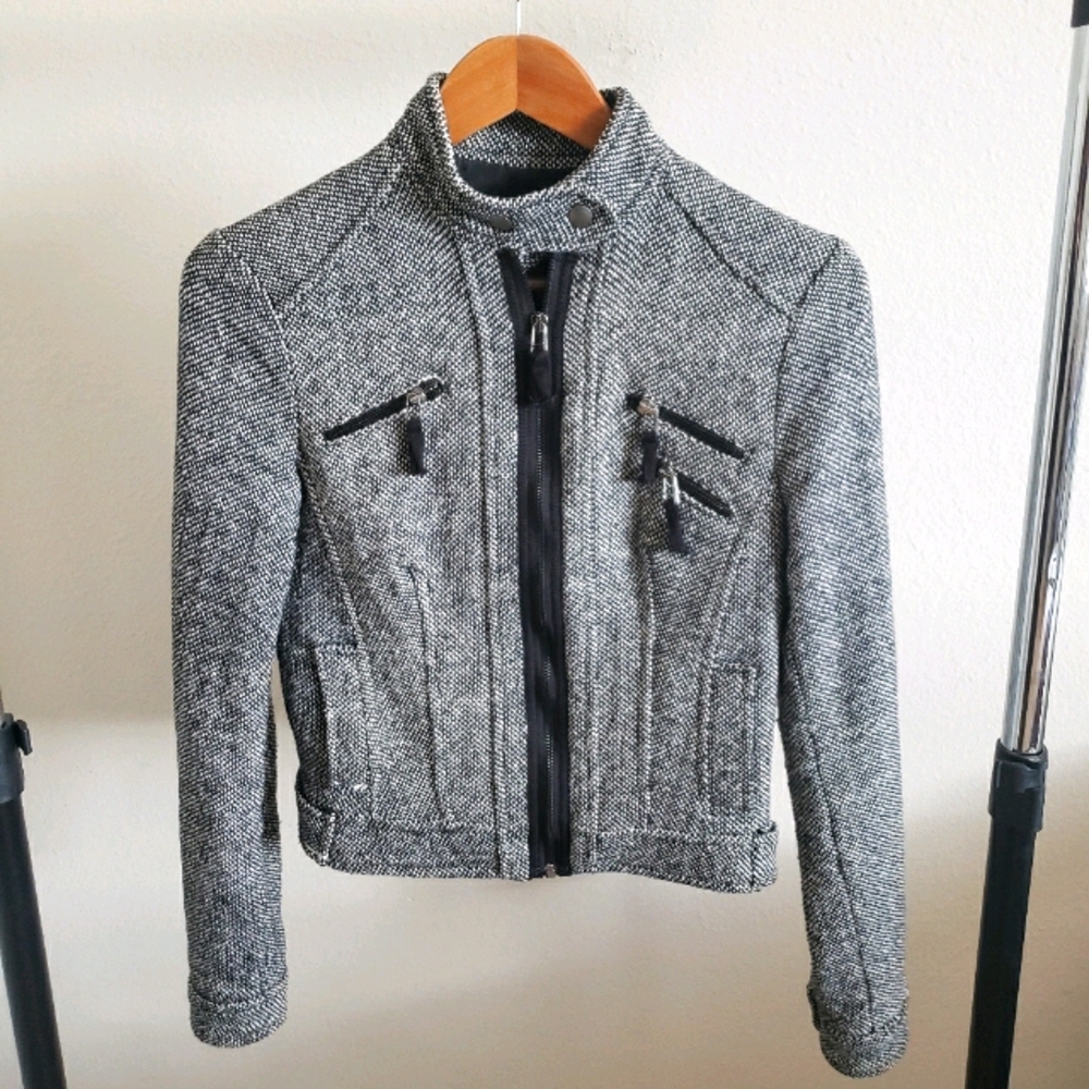 Zara Moto style cropped tweed jacket